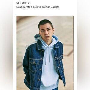 NWOT Off-White Blue and White Jean Jacket Trending Sleeve Color Block Co…